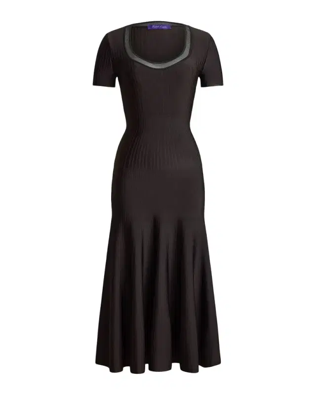 Ralph Lauren Collection Sheer Scoop-Neck Short-Sleeve Fit-And-Flare Dress