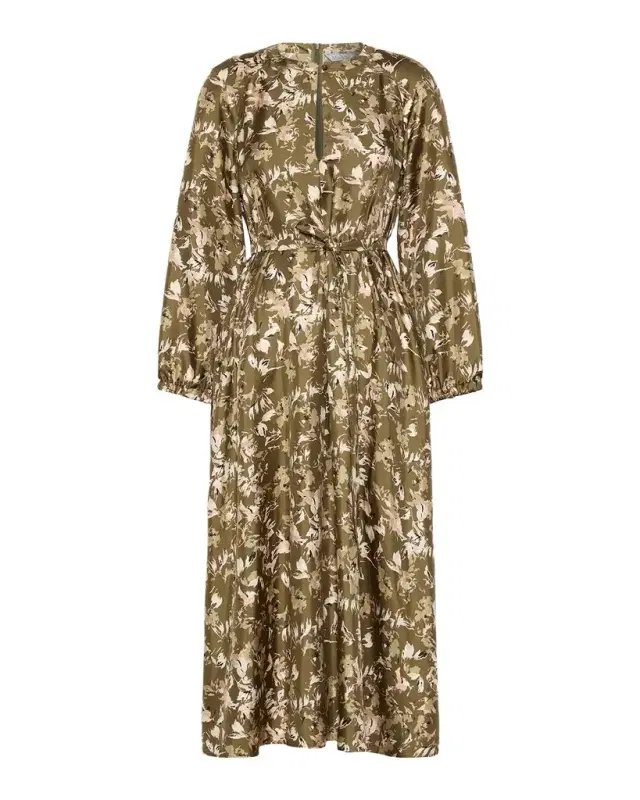 Max Mara Coccole Floral Silk Belted Midi Dress