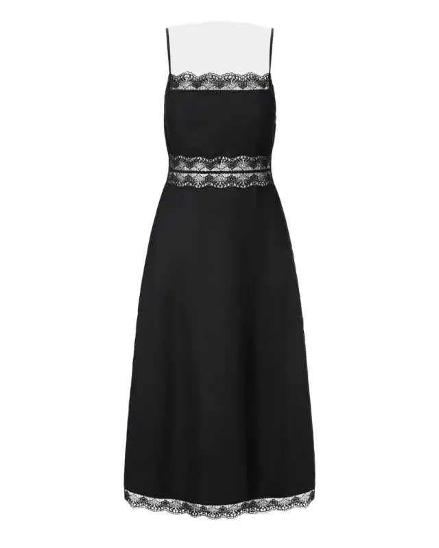 STAUD Amalina Lace-Trim Linen Midi Dress
