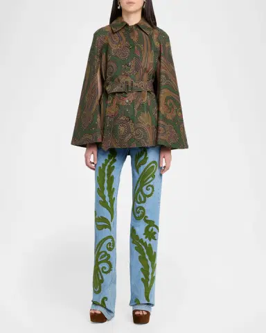 Etro Paisley-Print Cotton Belted Cape Coat | Thumbnail 2 Etro Paisley-Print Cotton Belted Cape Coat | Thumbnail 2