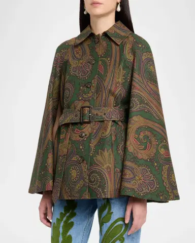 Etro Paisley-Print Cotton Belted Cape Coat | Thumbnail 4 Etro Paisley-Print Cotton Belted Cape Coat | Thumbnail 4