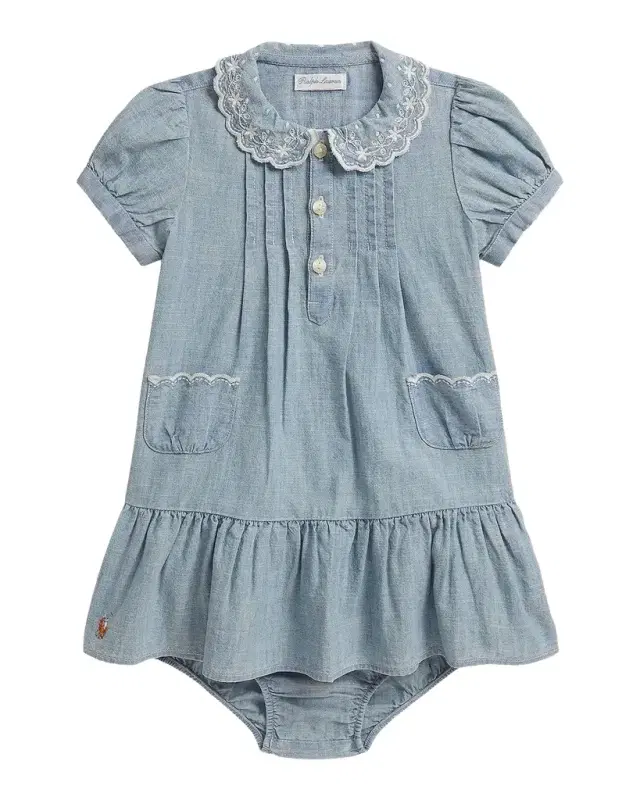 Ralph Lauren Baby Girl 's 2-Piece Chambray Dress & Bloomers Set
