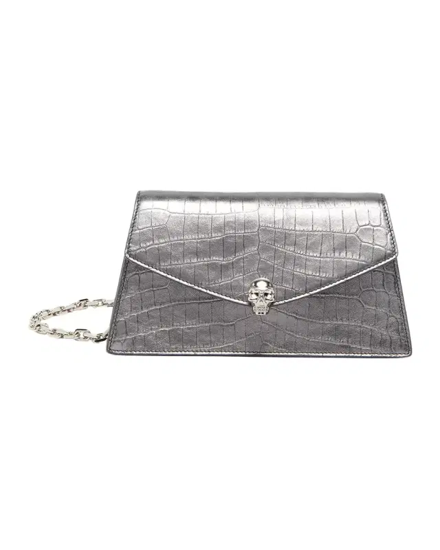 McQueen Skull Mini Croc-Embossed Leather Shoulder Bag
