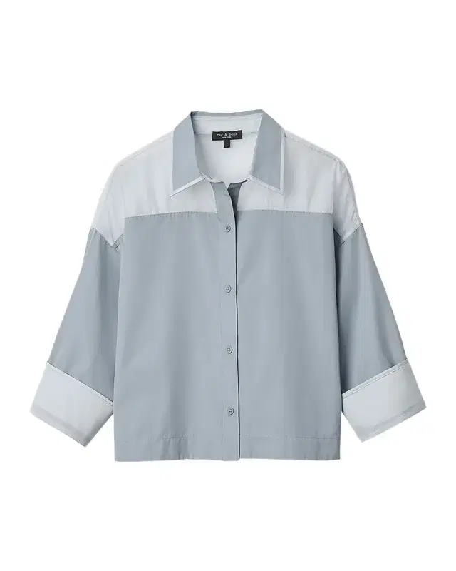 rag & bone Elly Short-Sleeve Chiffon-Yoke Poplin Shirt