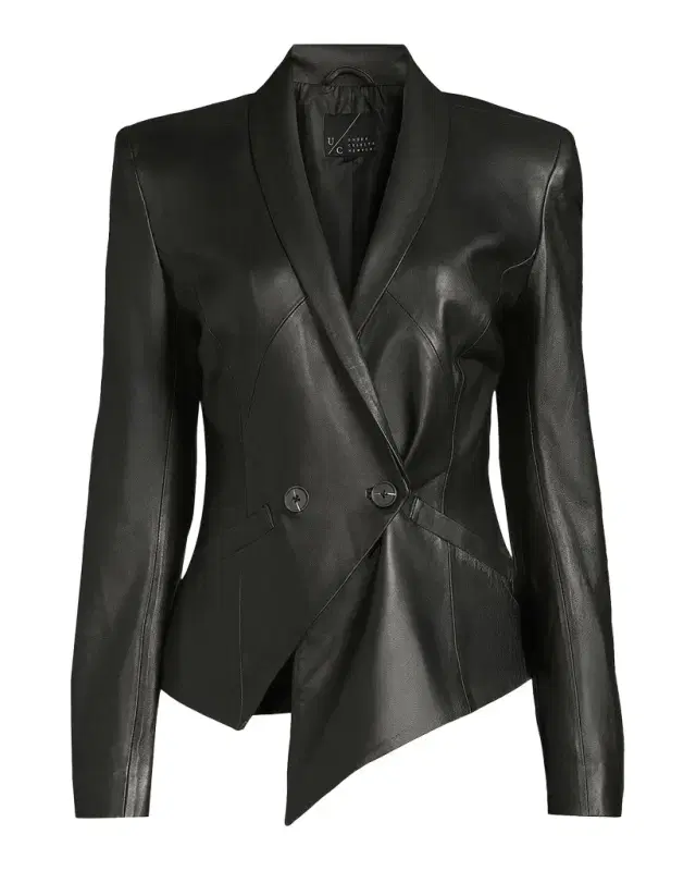 Undra Celeste Vintage Double-Breasted Leather Blazer