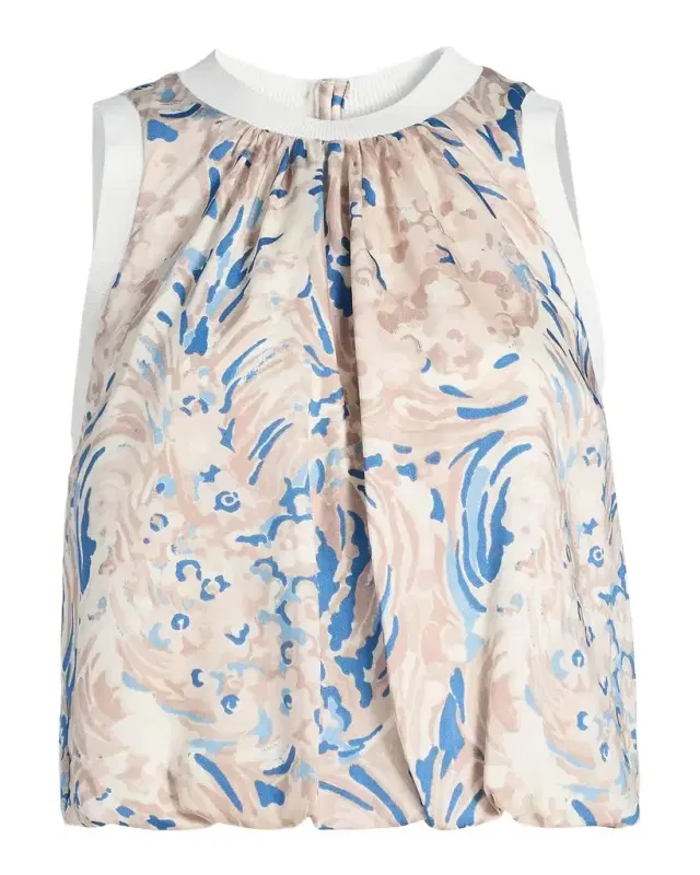 Cinq à Sept Daisy Swirl Peia Printed Blouson Crop Top