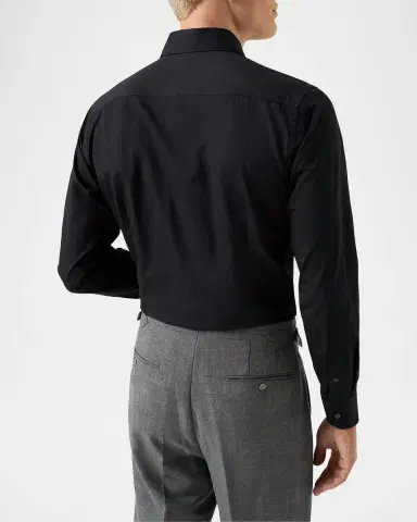 Eton Men 's Contemporary-Fit Solid Cotton-Silk Shirt | Thumbnail 2 Eton Men 's Contemporary-Fit Solid Cotton-Silk Shirt | Thumbnail 2