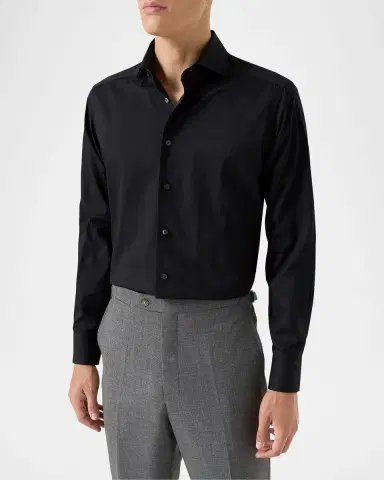 Eton Men 's Contemporary-Fit Solid Cotton-Silk Shirt | Thumbnail 3 Eton Men 's Contemporary-Fit Solid Cotton-Silk Shirt | Thumbnail 3