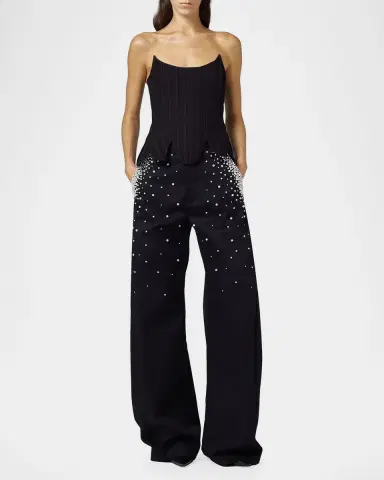 GIUSEPPE DI MORABITO Act II: The Fall of Icarus Imitation Pearl-Embellished Wide-Leg Jeans | Thumbnail 2