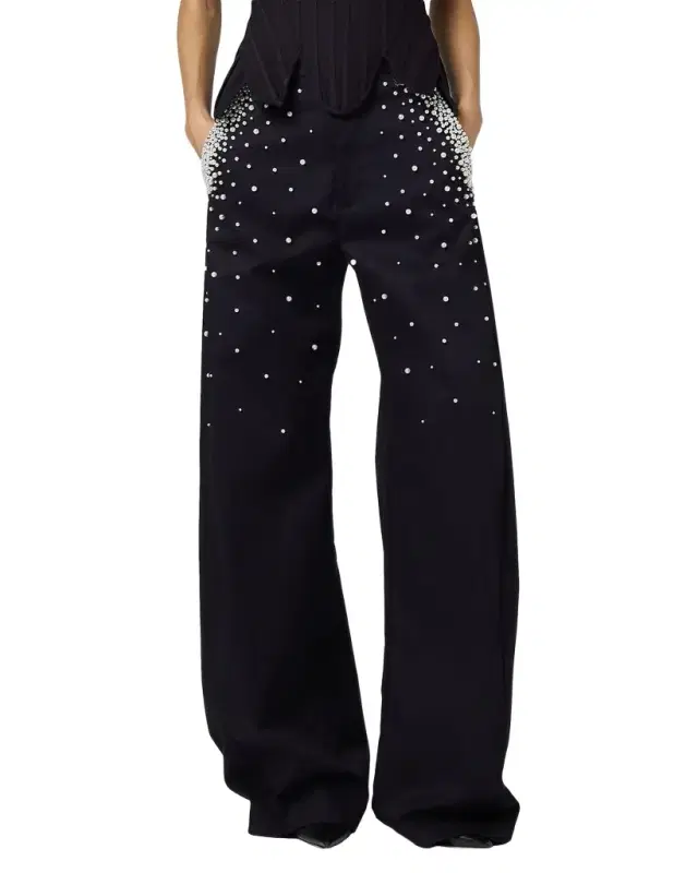 GIUSEPPE DI MORABITO Act II: The Fall of Icarus Imitation Pearl-Embellished Wide-Leg Jeans