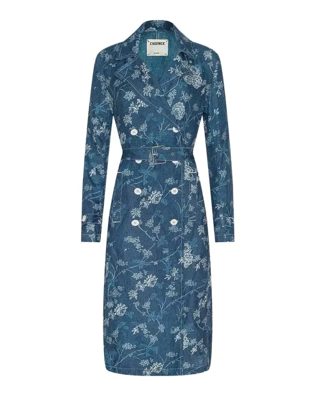 L 'AGENCE Men 's Bradley Floral Linen Trench Coat