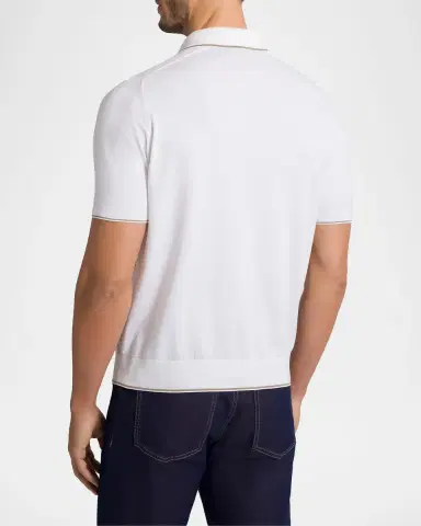 Stefano Ricci Men 's Textured Silk-Cotton Quarter-Zip Polo Shirt | Thumbnail 2