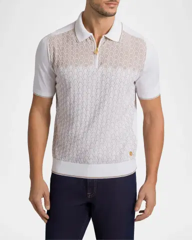 Stefano Ricci Men 's Textured Silk-Cotton Quarter-Zip Polo Shirt | Thumbnail 3