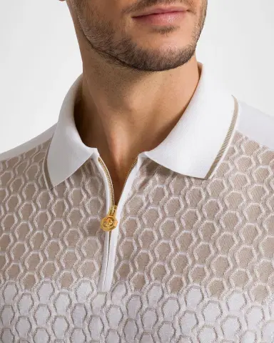 Stefano Ricci Men 's Textured Silk-Cotton Quarter-Zip Polo Shirt | Thumbnail 4