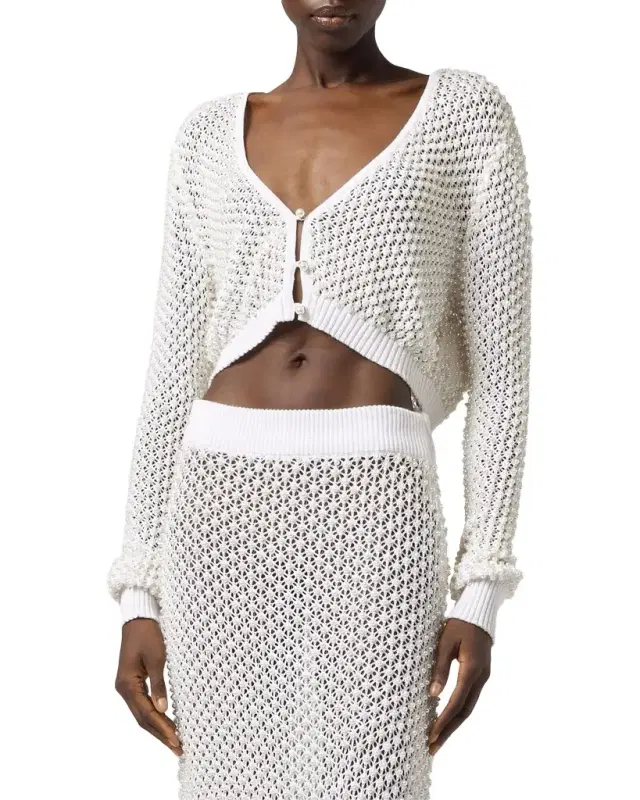 GIUSEPPE DI MORABITO Act II: The Fall Of Icarus Maglia Imitation Pearl Crop Knit Cardigan