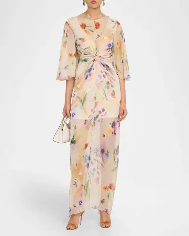 PRABAL GURUNG Flutter Sleeve Floral Silk Gathered Dress | Thumbnail 2 PRABAL GURUNG Flutter Sleeve Floral Silk Gathered Dress | Thumbnail 2
