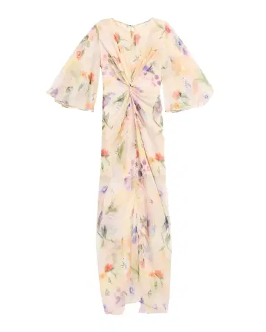 PRABAL GURUNG Flutter Sleeve Floral Silk Gathered Dress | Thumbnail 1 PRABAL GURUNG Flutter Sleeve Floral Silk Gathered Dress | Thumbnail 1