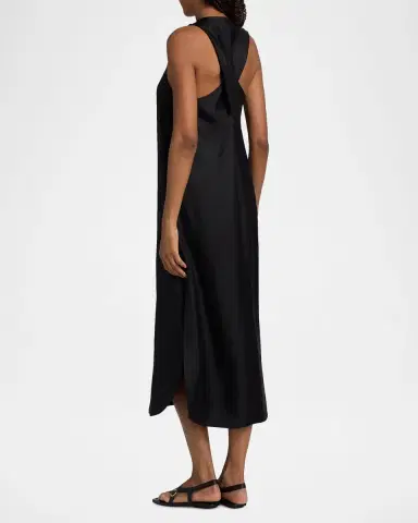 Loulou de Saison Paloma Twist Back Silk Midi-Slipdress | Thumbnail 3