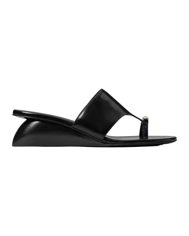 Tory Burch 45mm Pierced Leather Toe-Ring Wedge Sandals