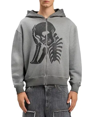 Palm Angels Men 's Skull-Print Logo Zip-Front Hoodie | Thumbnail 1 Palm Angels Men 's Skull-Print Logo Zip-Front Hoodie | Thumbnail 1