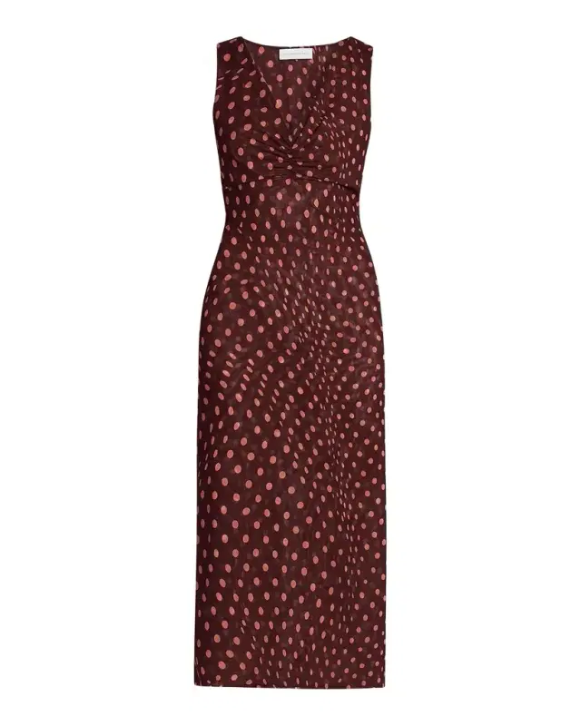 Stella McCartney Polka Dot Mesh V-Neck Midi Dress