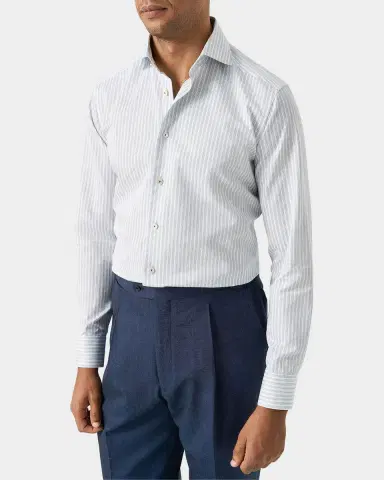 Eton Men 's Contemporary-Fit Stripe Cotton-Linen Shirt | Thumbnail 3 Eton Men 's Contemporary-Fit Stripe Cotton-Linen Shirt | Thumbnail 3
