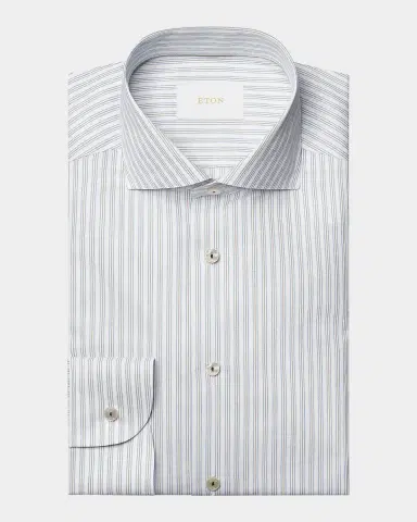Eton Men 's Contemporary-Fit Stripe Cotton-Linen Shirt | Thumbnail 7 Eton Men 's Contemporary-Fit Stripe Cotton-Linen Shirt | Thumbnail 7