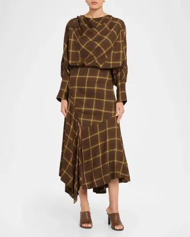 Co Draped Batwing Check-Print Tunic Top | Thumbnail 2