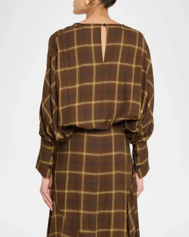 Co Draped Batwing Check-Print Tunic Top | Thumbnail 3
