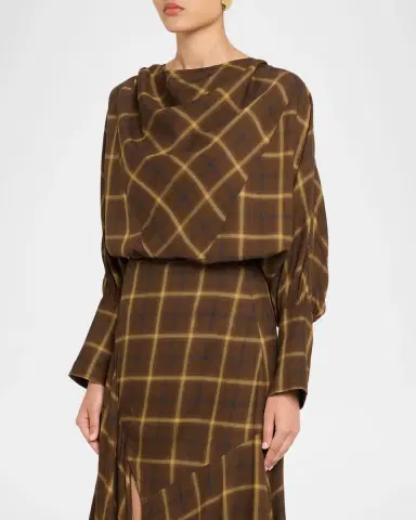 Co Draped Batwing Check-Print Tunic Top | Thumbnail 4