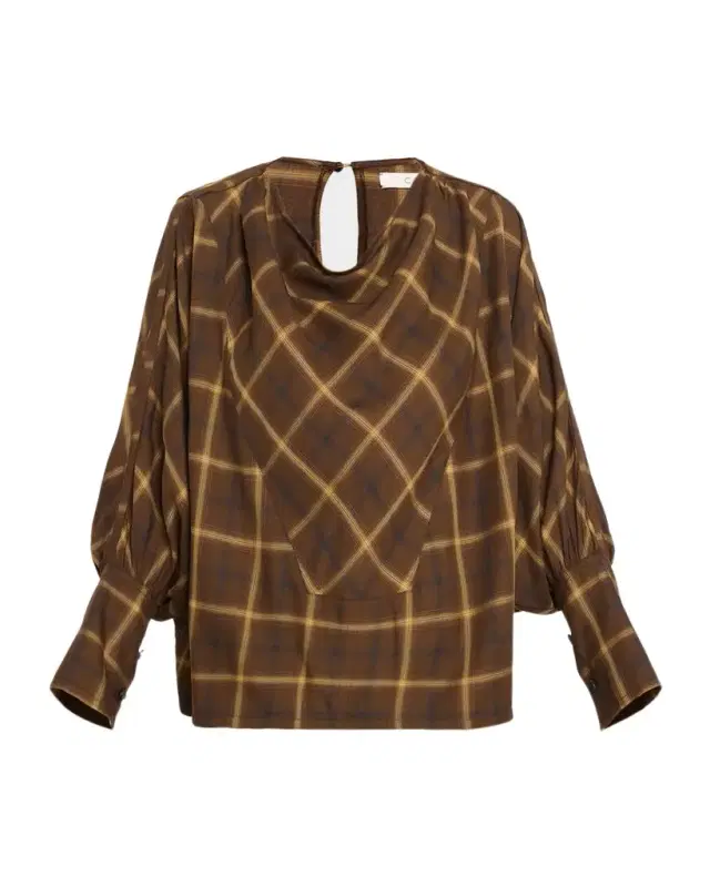 Co Draped Batwing Check-Print Tunic Top