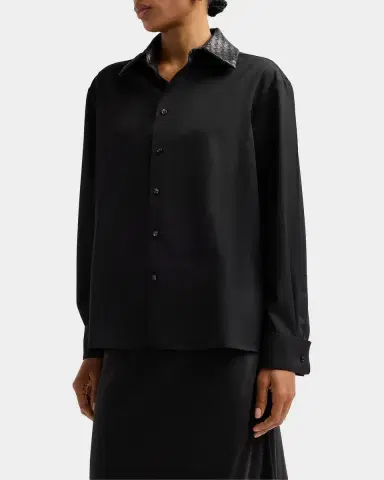 Bottega Veneta Intrecciato-Leather-Collar Wool Shirt | Thumbnail 6 Bottega Veneta Intrecciato-Leather-Collar Wool Shirt | Thumbnail 6
