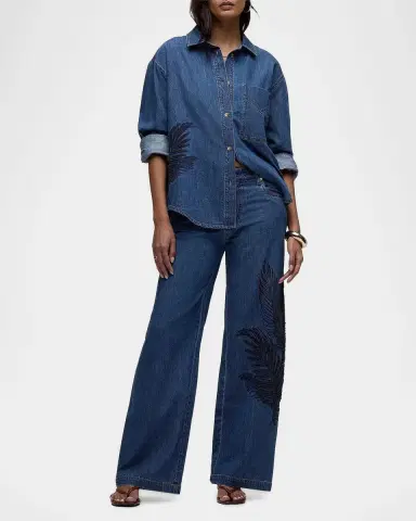 Hudson Rylee Embroidered Palm Wide-Leg Jeans | Thumbnail 2