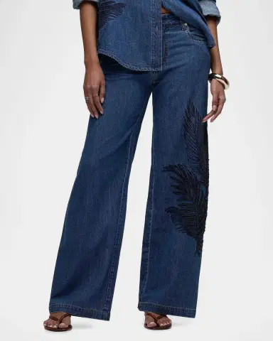 Hudson Rylee Embroidered Palm Wide-Leg Jeans | Thumbnail 4