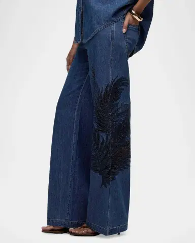 Hudson Rylee Embroidered Palm Wide-Leg Jeans | Thumbnail 7