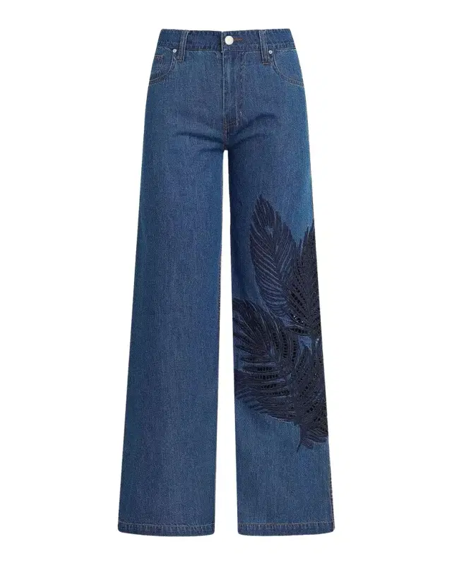 Hudson Rylee Embroidered Palm Wide-Leg Jeans