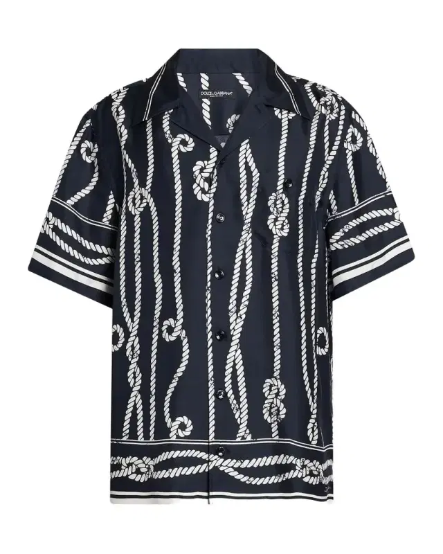 Dolce & Gabbana Men 's St. Marina Rope-Print Silk Camp Shirt