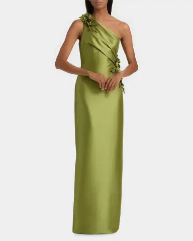 BADGLEY MISCHKA Floral Appliqué One-Shoulder Gown | Thumbnail 2