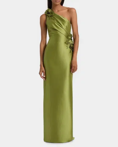 BADGLEY MISCHKA Floral Appliqué One-Shoulder Gown | Thumbnail 4