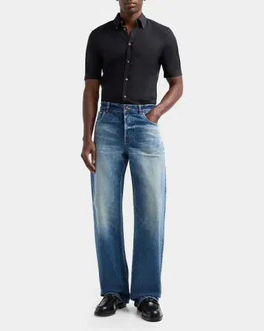 Alexander McQueen Men's Faded Denim Wide-Leg Jeans | Thumbnail 2 Alexander McQueen Men's Faded Denim Wide-Leg Jeans | Thumbnail 2