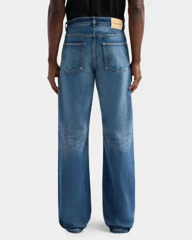 Alexander McQueen Men's Faded Denim Wide-Leg Jeans | Thumbnail 3 Alexander McQueen Men's Faded Denim Wide-Leg Jeans | Thumbnail 3