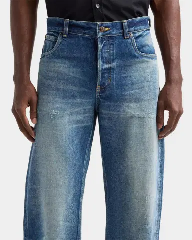Alexander McQueen Men's Faded Denim Wide-Leg Jeans | Thumbnail 5 Alexander McQueen Men's Faded Denim Wide-Leg Jeans | Thumbnail 5