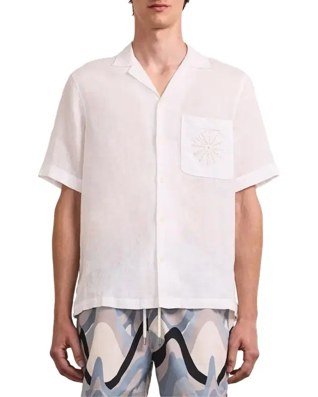 Frescobol Carioca Men 's Alves Embroidered-Trim Linen Camp Shirt