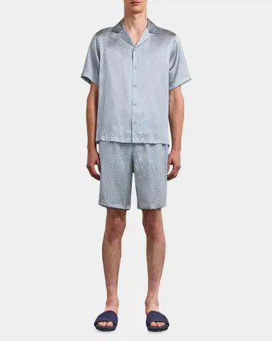 Frescobol Carioca Men 's Palma Printed Stretch Silk Shorts | Thumbnail 2