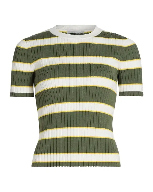 Elie Tahari The Stevie Striped Rib-Knit Top