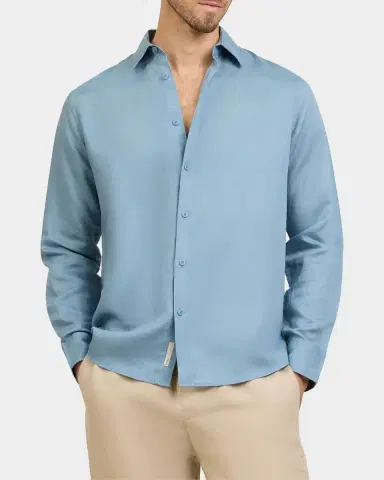 Onia Men 's Air Linen-Blend Long-Sleeve Shirt | Thumbnail 2