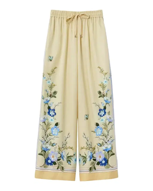 Self-Portrait Floral Organza Wide-Leg Drawstring Pants