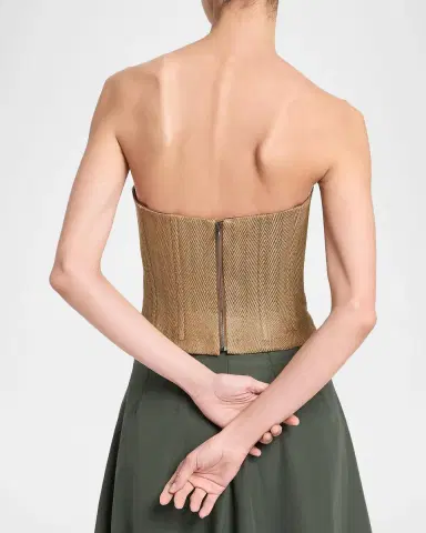 TWP Jillian Herringbone Linen-Blend Bustier | Thumbnail 3 TWP Jillian Herringbone Linen-Blend Bustier | Thumbnail 3