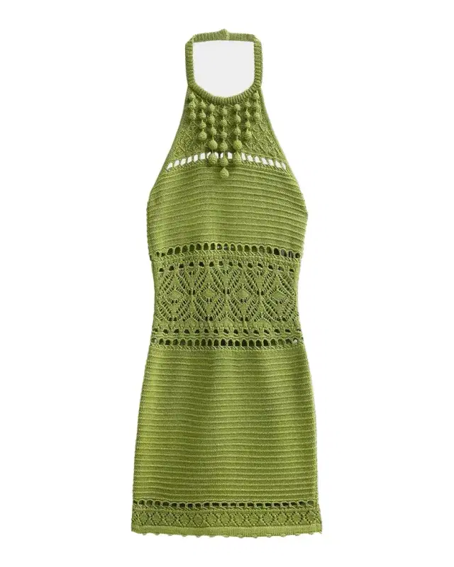 Retrofete Roseline Metallic Crochet Halter Dress
