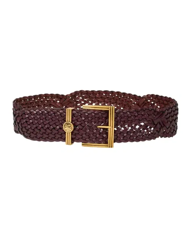 Etro Woven Leather Belt with Logo Coin Buckle